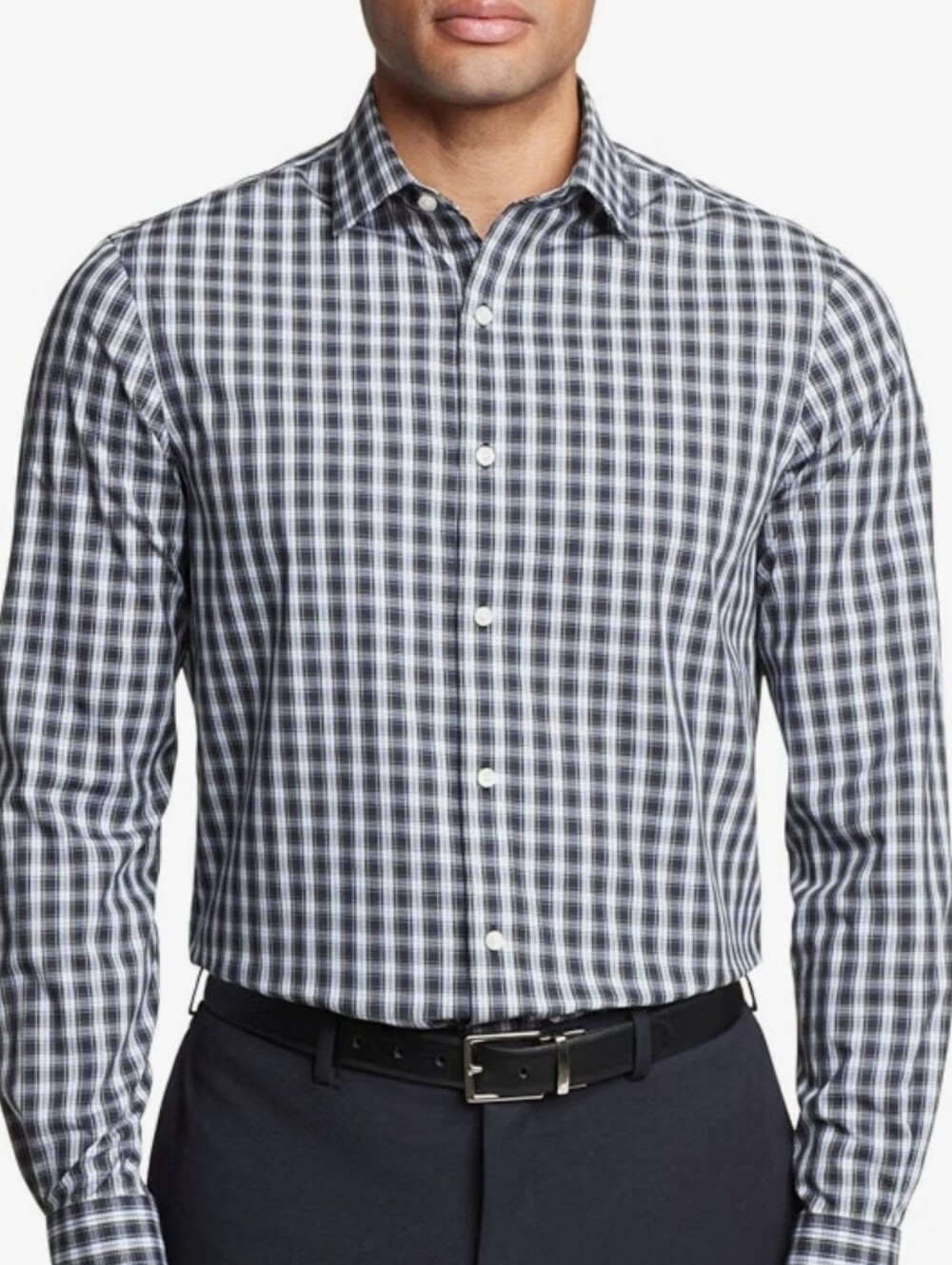 Tommy Hilfiger Men’s Checked ThFlex Regular Stretch Dress Shirt 18.5 Neck 34/35.